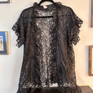Fredericks of Hollywood Black Lace Kimono Cardigan
